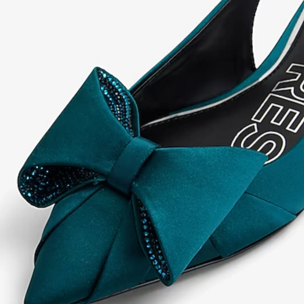 Express Teal Bow Rhinestone Women's Strap Pumps Heels. Size 6. - Picture 3 of 11